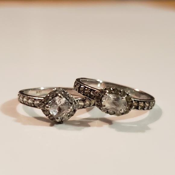 2 Pc Vintage Engagement White Oval Gem Asscher Sapphire Set 925 Silver - Picture 9 of 11